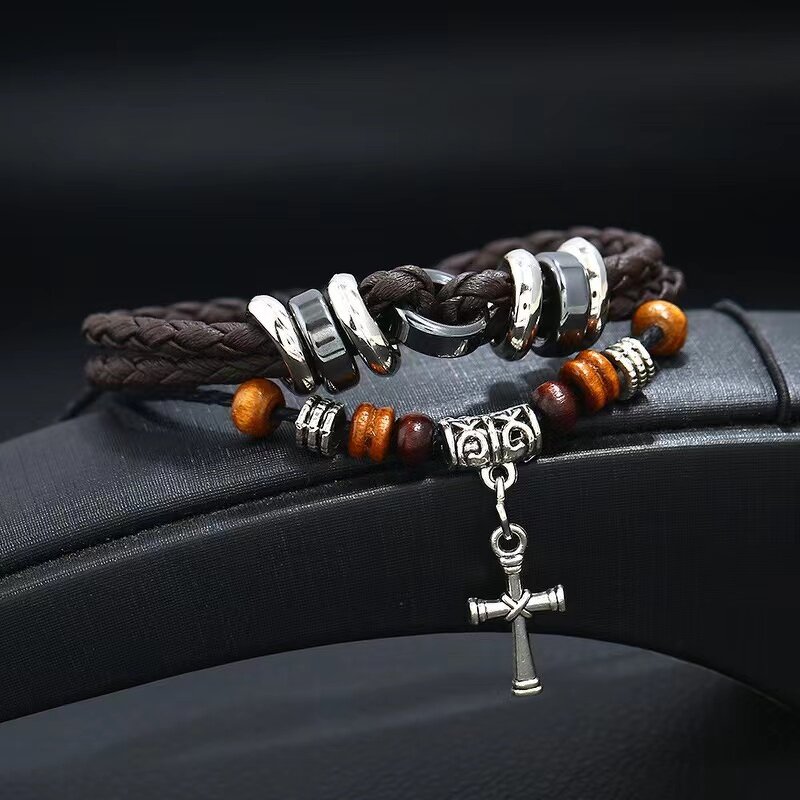 Cross Bracelet Factory - Vintage Cowhide Braided Bracelet