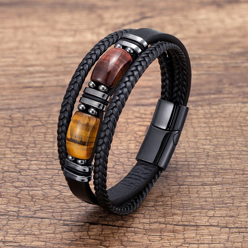 Leather Bracelet Factory - Men's Tiger Eye Braided Bracelet