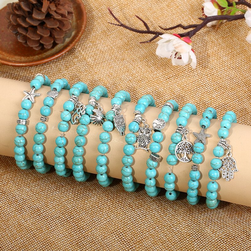 Stone Bracelet Factory - Turquoise Bead Charm Bracelet