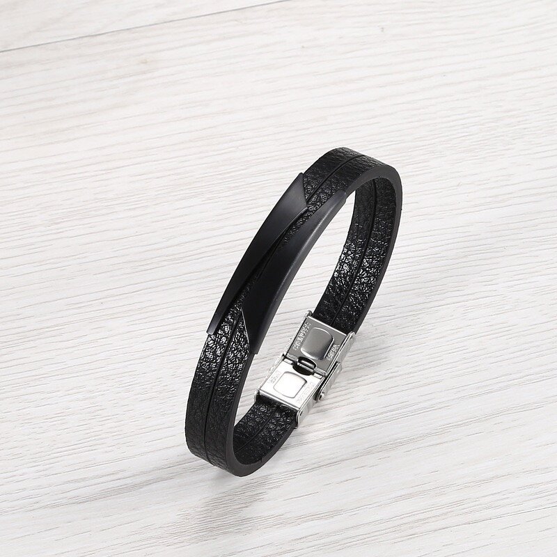Titanium Steel Bracelet Factory - Simple Bar Leather Bracelet
