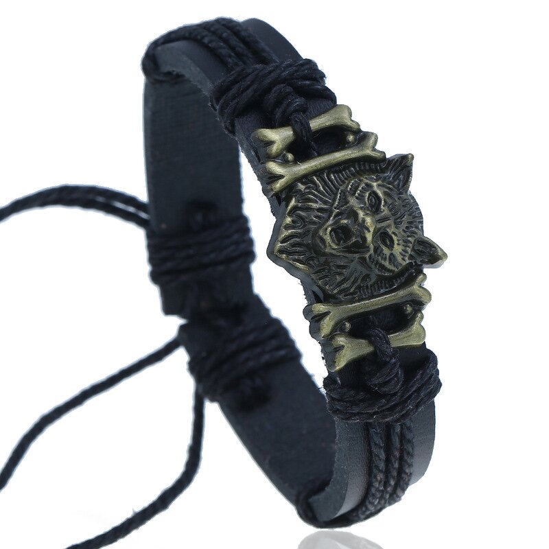 Punk Bracelet Factory - Wolf Head Cowhide Woven Bracelet