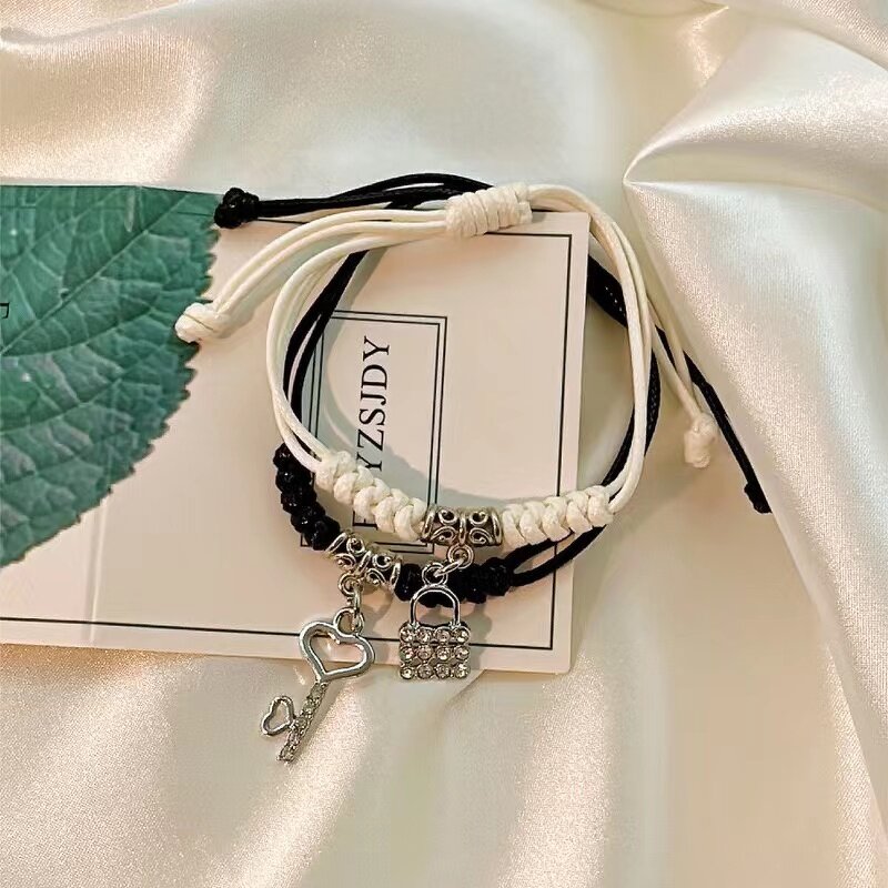 Couple Bracelet Factory - Alloy Key Lock Rope Bracelet