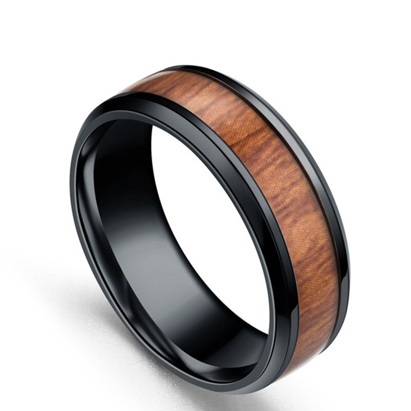 Wood Ring Factory - Black Ceramic Wood Inlay Band