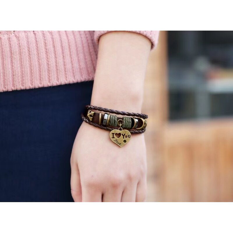 Charm Bracelet Factory - Braided Cowhide I Love You Bracelet