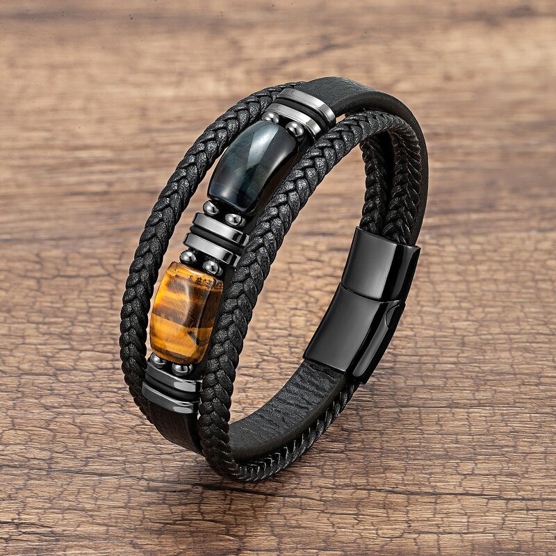 Leather Bracelet Factory - Men's Tiger Eye Braided Bracelet