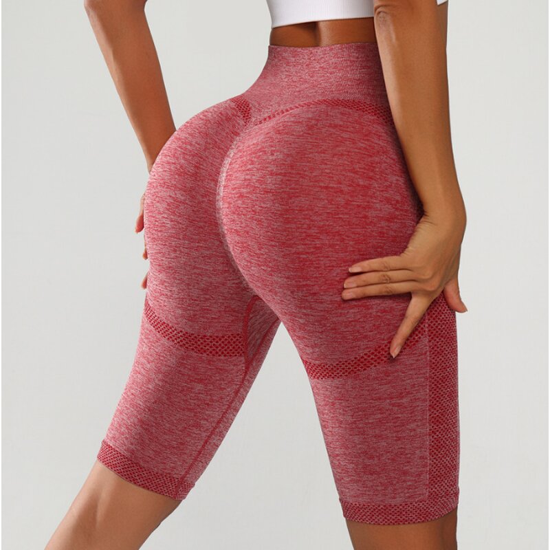 Women's XL High Waist Elastic Seamless Yoga Pants-Beautiful Peach Hip Fitness Sports Riding Breathable Sports Yoga Solid Pattern