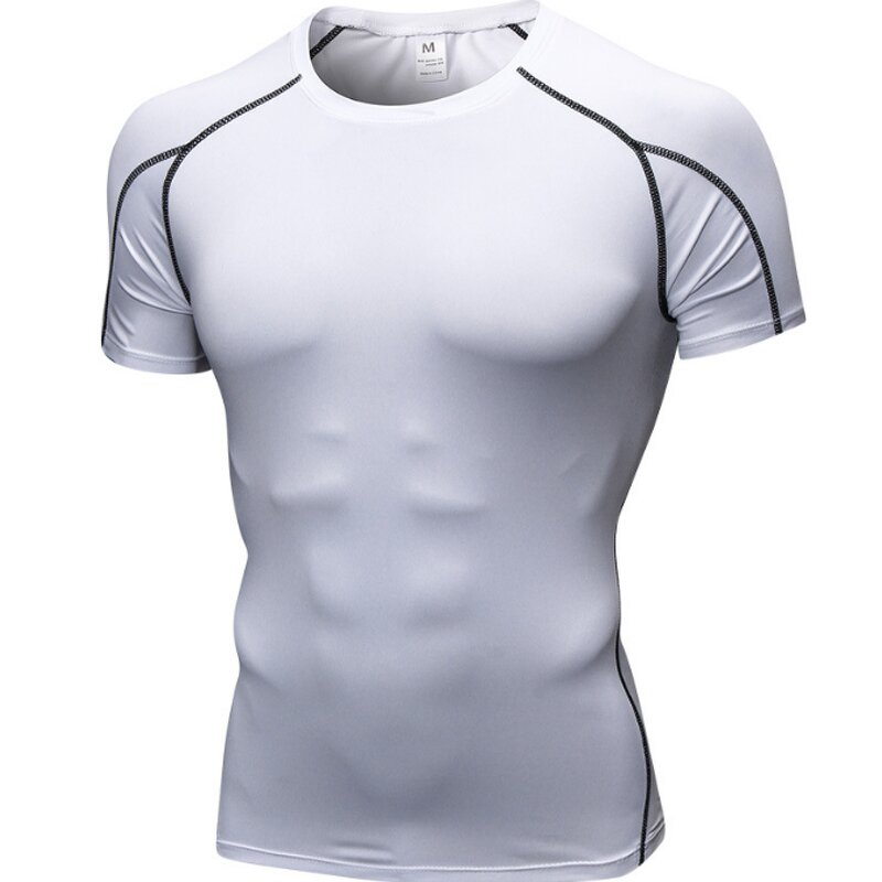 OEM Wholesale Slim Fit Men's Fitness Compression Shirt Custom Sport T-Shirt with Blank Design Knitted Fabric Plus Size Option