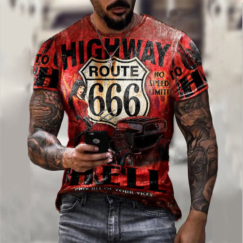 Custom Short Sleeve Rock Punk Pattern Fashion Casual Summer Male Oversized T Shirt 66 Letter 3d Printed T Shirts Dropshipping