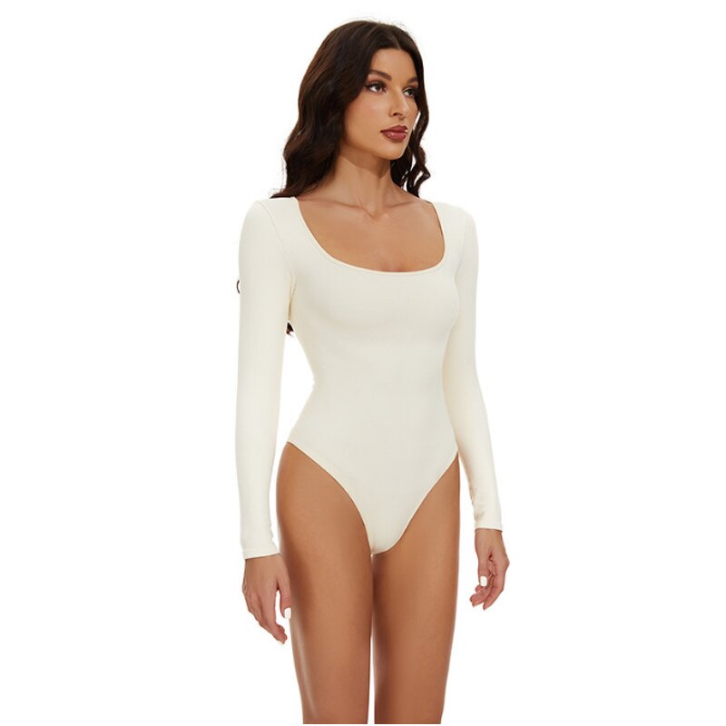 Women Long Sleeve Bodysuit  Square Neck Body Suit Tops Snap Closure Soft