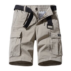 Wholesale Men's Casual Twill Elastic Cargo Shorts Below Knee Loose Fit Multi-Pocket Shorts