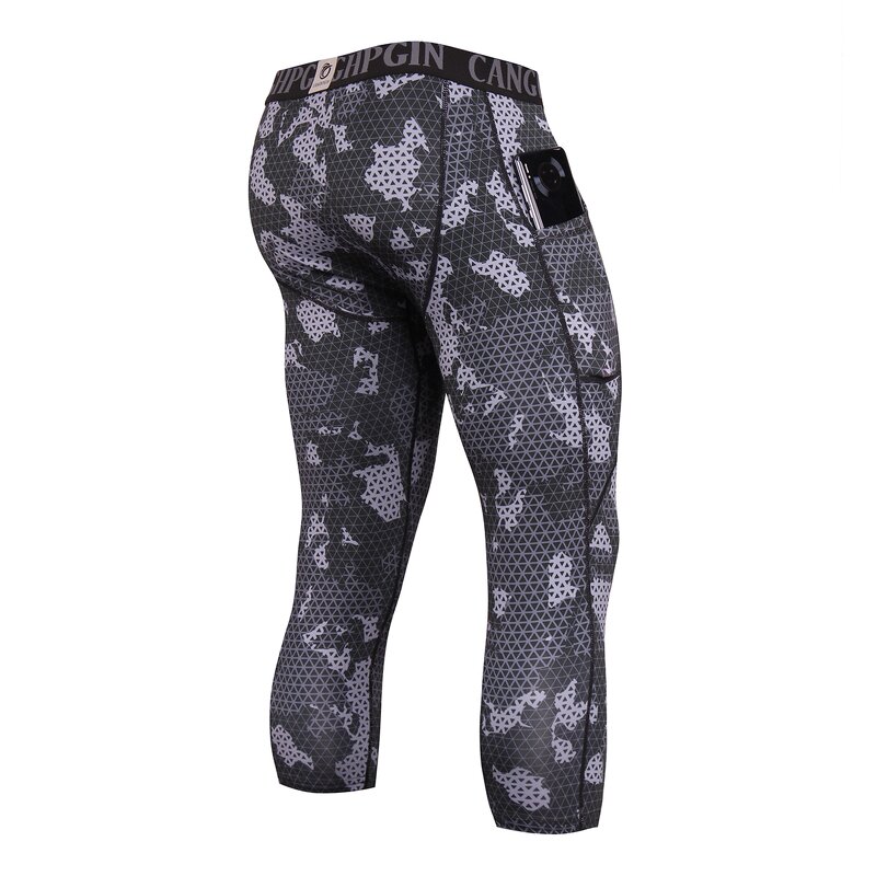 Factory Price Low MOQ Design Your Own 100% Polyester Streachable Fabric Mens 3/4  Leggings Running Compression Gym Yoga Pants
