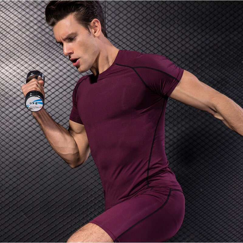 OEM Wholesale Slim Fit Men's Fitness Compression Shirt Custom Sport T-Shirt with Blank Design Knitted Fabric Plus Size Option