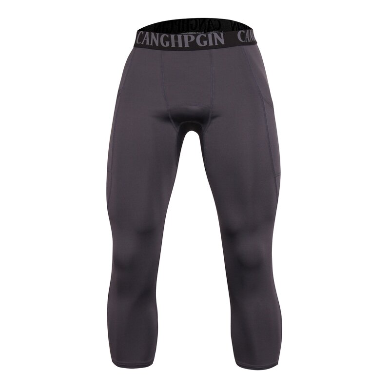 Factory Price Low MOQ Design Your Own 100% Polyester Streachable Fabric Mens 3/4  Leggings Running Compression Gym Yoga Pants