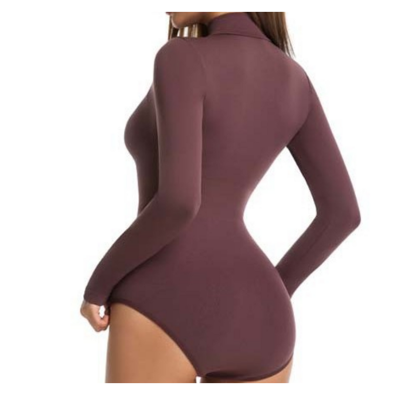 Women's Lightweight High Neck Long Sleeved Bodysuit Casual Solid Elastic Top Summer Skinny Knitting Clothes Cross Border Washed