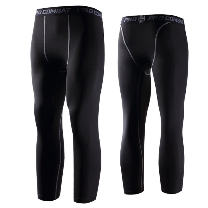 Custom Logo Men's Gym Running Compression Leggings High Waist Elastic Closure Spandex/Nylon Solid Pattern XL Size Gymwear Pants