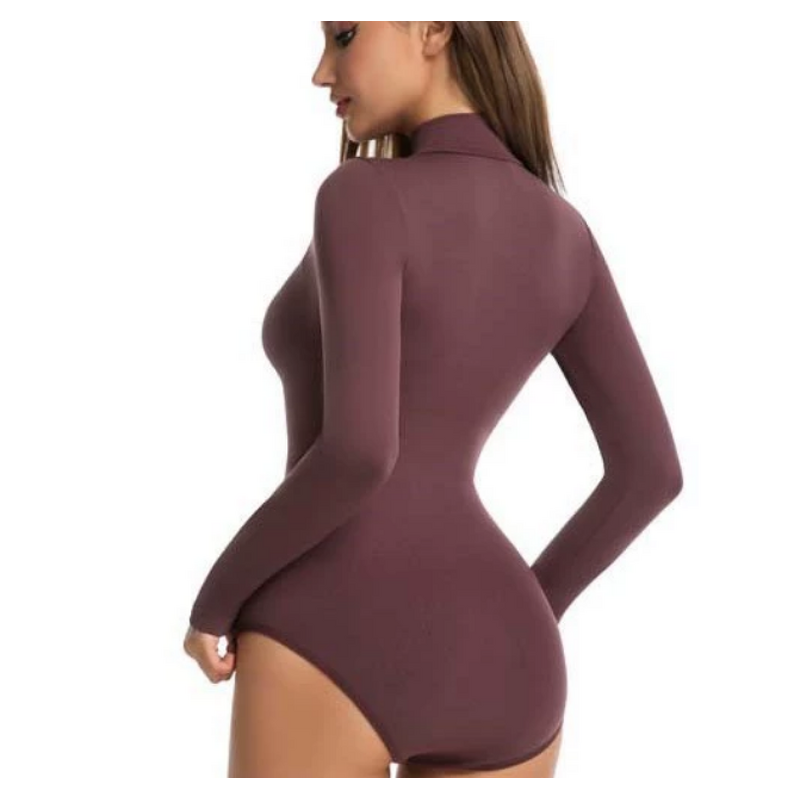 Women's Lightweight High Neck Long Sleeved Bodysuit Casual Solid Elastic Top Summer Skinny Knitting Clothes Cross Border Washed