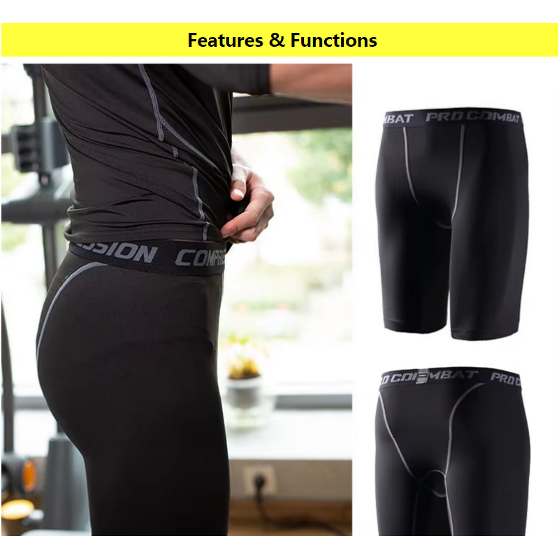 Custom Logo Men's Gym Running Compression Leggings High Waist Elastic Closure Spandex/Nylon Solid Pattern XL Size Gymwear Pants