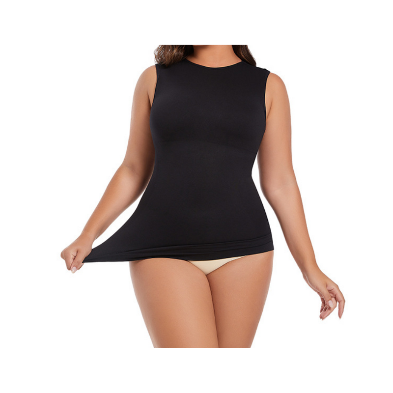 Women's Fashionable Compression Tank Top Casual Style O-Neck Collar Side Hemmed Knitted Fabric Plus-Size Breathable Vest