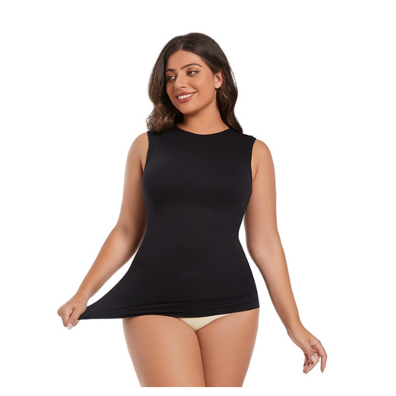 Women's Fashionable Compression Tank Top Casual Style O-Neck Collar Side Hemmed Knitted Fabric Plus-Size Breathable Vest