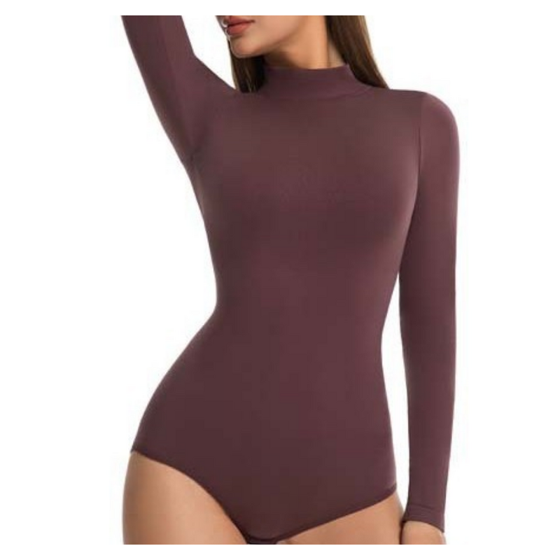 Women's Lightweight High Neck Long Sleeved Bodysuit Casual Solid Elastic Top Summer Skinny Knitting Clothes Cross Border Washed