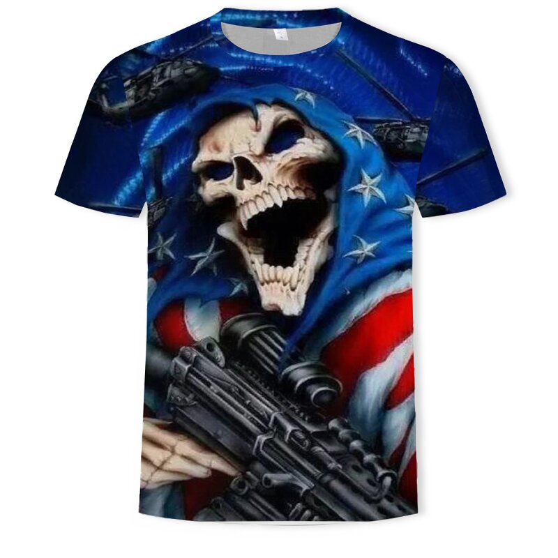 New Hot Men Summer 3d Printing T Shirt Street Fashion Models Love Fashion Skull T Shirt  Graphic Skull Short Sleeve Tees
