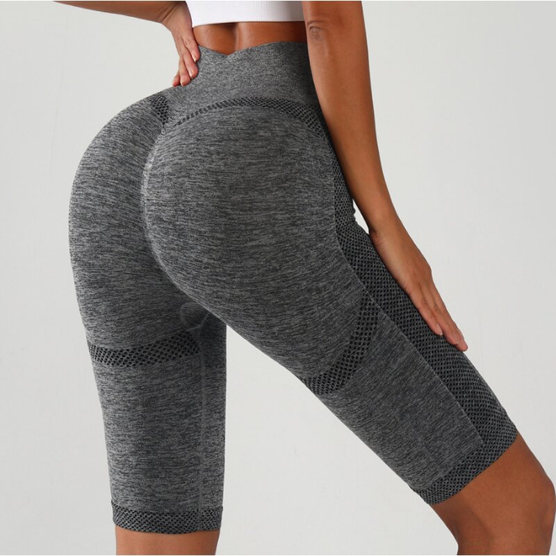Women's XL High Waist Elastic Seamless Yoga Pants-Beautiful Peach Hip Fitness Sports Riding Breathable Sports Yoga Solid Pattern