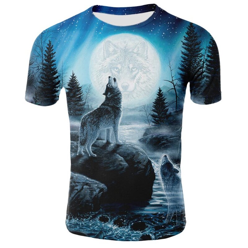 Hot Men Women Short Sleeve T-Shirt Casual 3D Creative Print Crewneck Graphic Tees Wolves Design T-shirt
