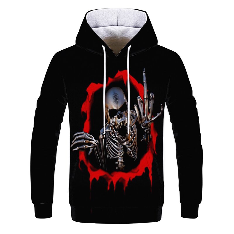Wholesale Hoodies Men Skull 3D Graphic Print Sweatshirts Pullover Tops With Pocket