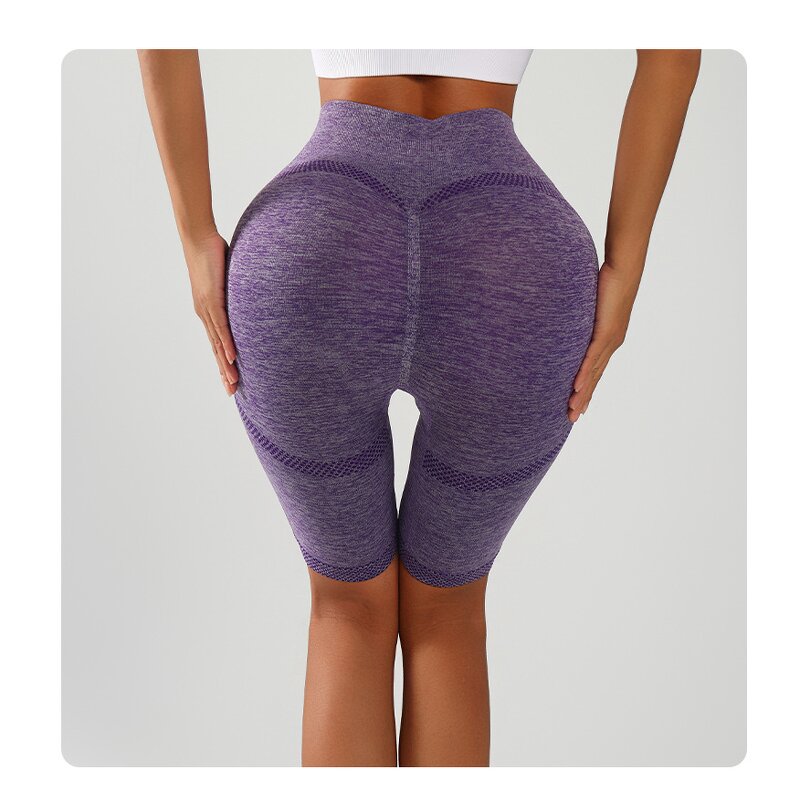 Women's XL High Waist Elastic Seamless Yoga Pants-Beautiful Peach Hip Fitness Sports Riding Breathable Sports Yoga Solid Pattern