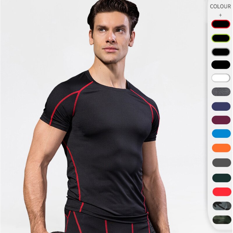 OEM Wholesale Slim Fit Men's Fitness Compression Shirt Custom Sport T-Shirt with Blank Design Knitted Fabric Plus Size Option