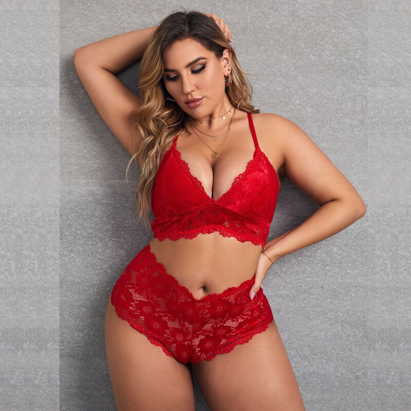 Customized Plus Size Good Quality Hollow Out Lace Colorful Beauty Girl Fat Women Ladies Sexy Christmas Costume Lingerie