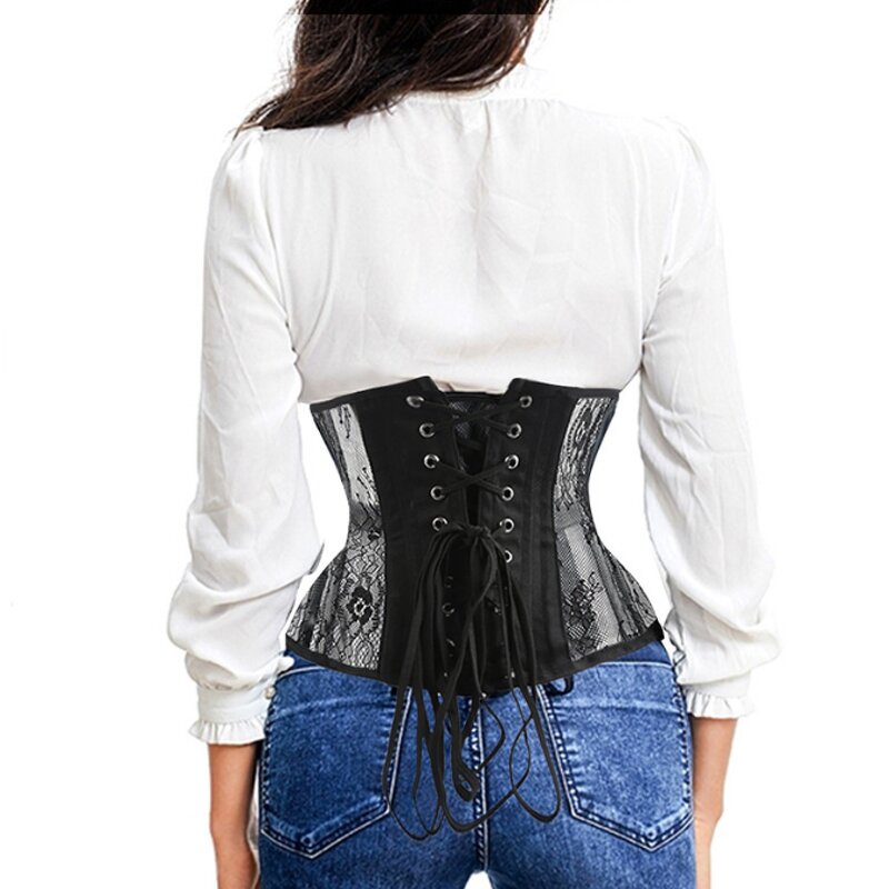 Hot Sale Fashion Wholesale Lace up Shapewear Underbust Black Waist Trainer 26 Steel Boned Clasped Corset