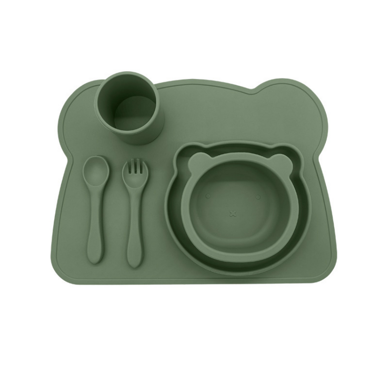 Baby Feeding Set Manufacturer - Cute Bear Shape Suction Plate Straw Cup Set