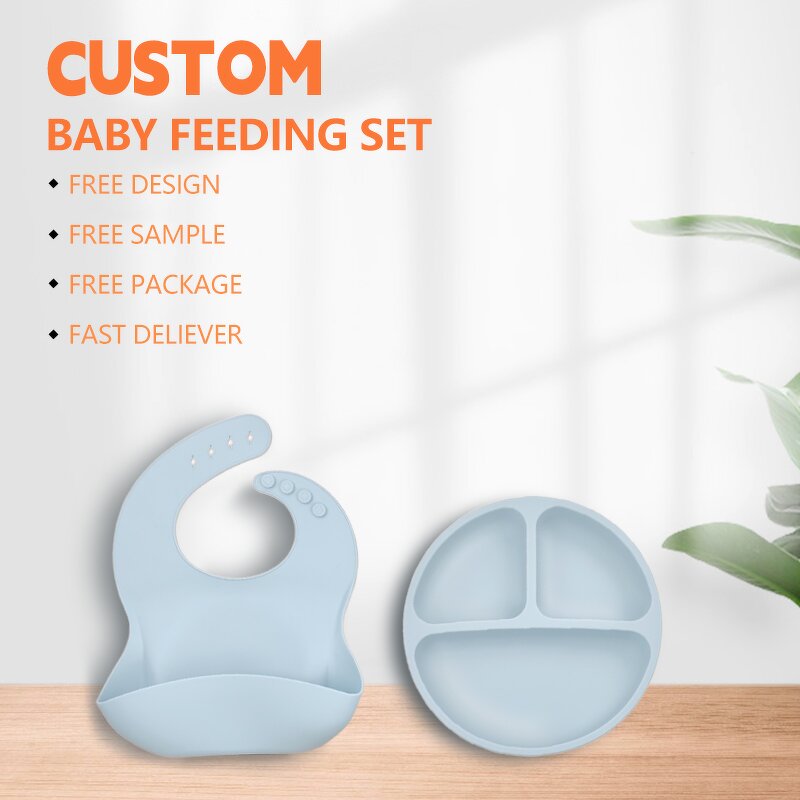 Baby Plate Set Manufacturer - Silicone Feeding Set with Bib and Utensils