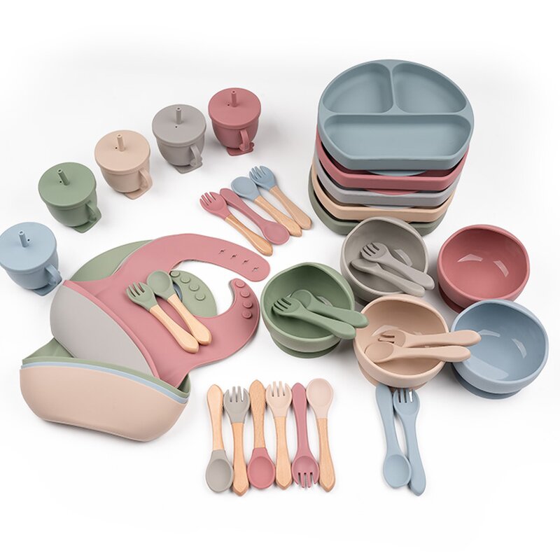 Baby Plate Set Manufacturer - Silicone Feeding Set with Bib and Utensils
