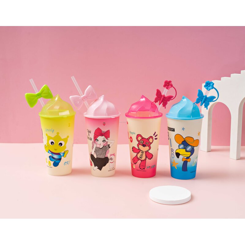 BPA-Free PP Sippy Cup Supplier - Cartoon with Straw Dishwasher Safe Reusable