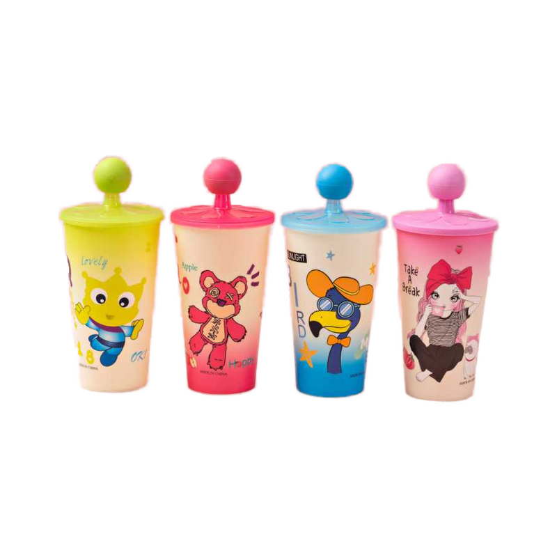 BPA-Free PP Sippy Cup Supplier - Cartoon with Straw Dishwasher Safe Reusable