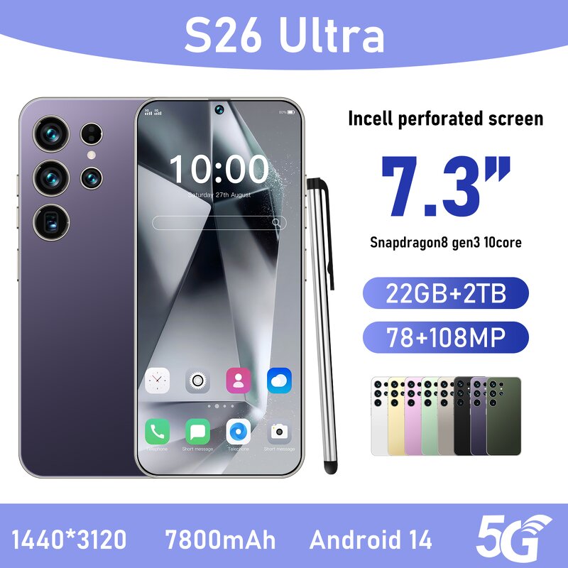 S26 Ultra Smartphone Manufacturer - 7.3in 22GB+2TB 108MP 5G Deca Core Bulk