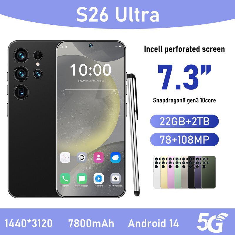S26 Ultra 5G Smartphone Factory - 22GB+2TB HD Face Unlock Decacore OEM/ODM