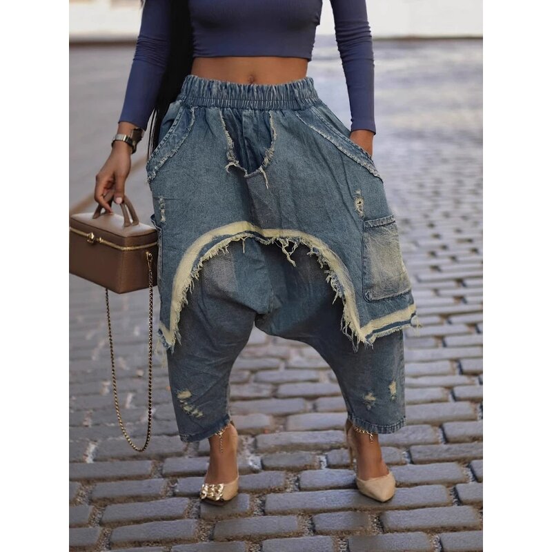 Women Pants Manufacturer - Wholesale Distressed Ripped Leopard Harem Pants