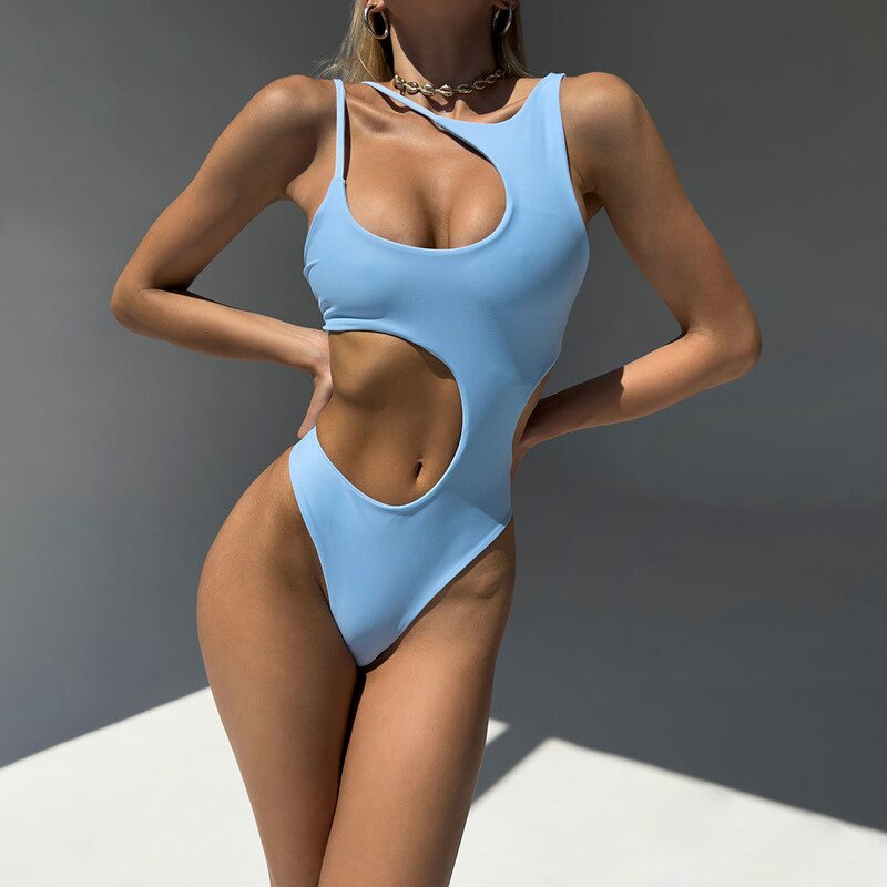 One Piece Swimwear Manufacturer - Custom Leopard Print Asymmetrical Swimsuit