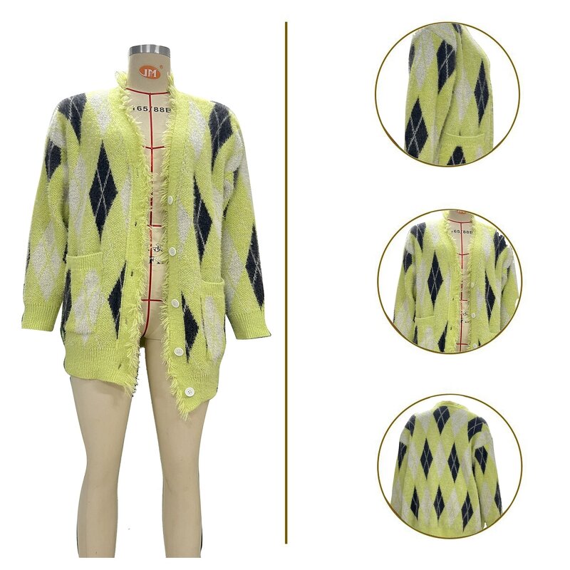 Women Cardigan Manufacturer - 2026 Autumn Patchwork V-neck Thick Knit Jacket