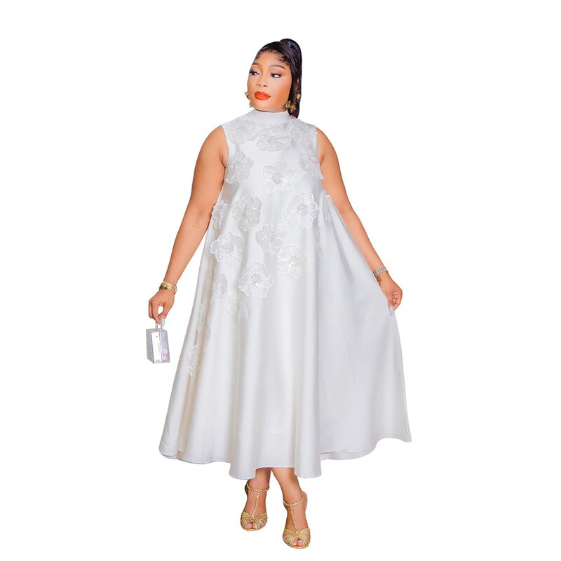 Evening Dress Manufacturer - Custom 3D Flower Sleeveless Straight Midi Dress