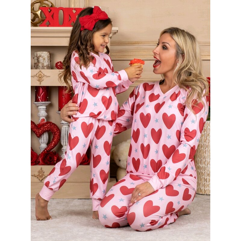 Pajama Set Manufacturer - Hot Sale Mother Daughter Matching Heart Print Set