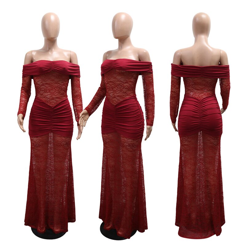 Evening Dress Manufacturer - Custom See Through Lace Stretchy Long Sleeve Dress