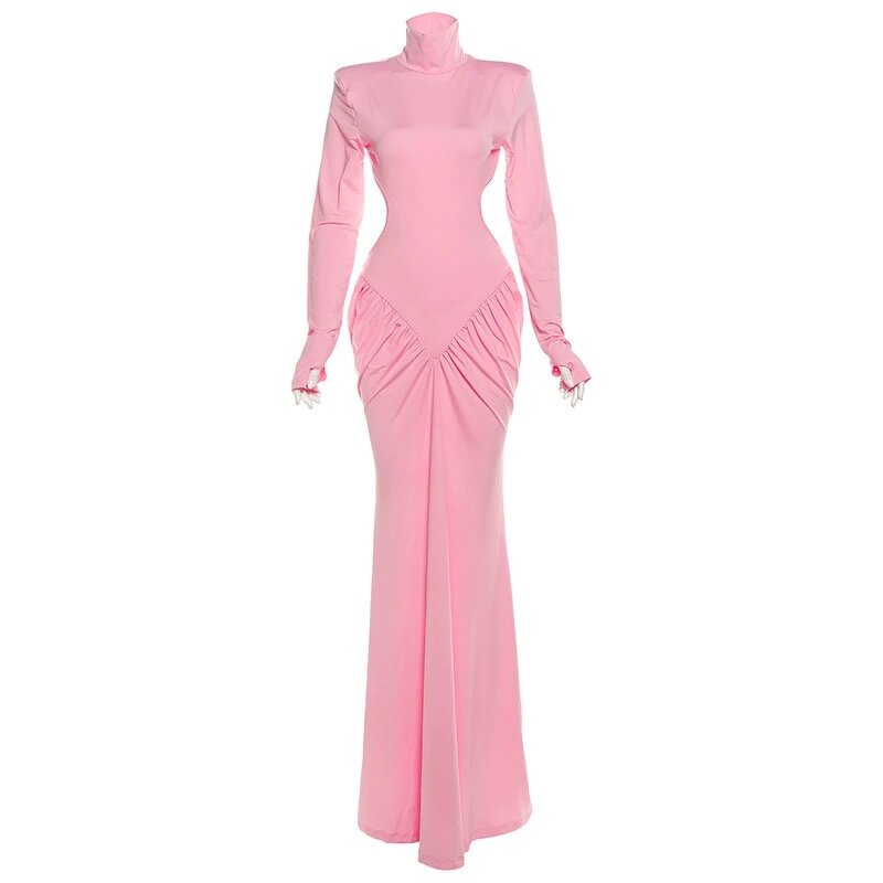 Party Dress Manufacturer - Custom Long Sleeve Backless Cut Out Turtleneck Dress