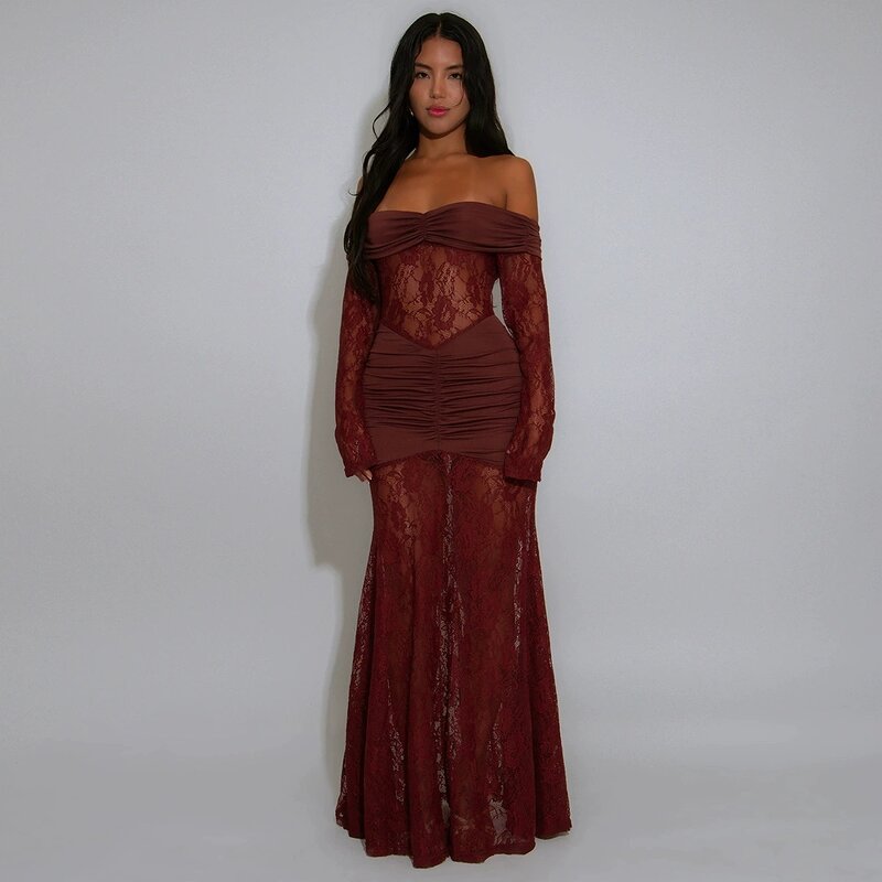 Evening Dress Manufacturer - Custom See Through Lace Stretchy Long Sleeve Dress