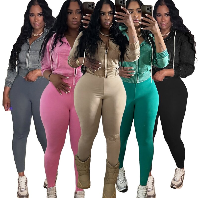 Women Tracksuit Manufacturer - Wholesale Custom Logo Cropped Zip Jacket Set