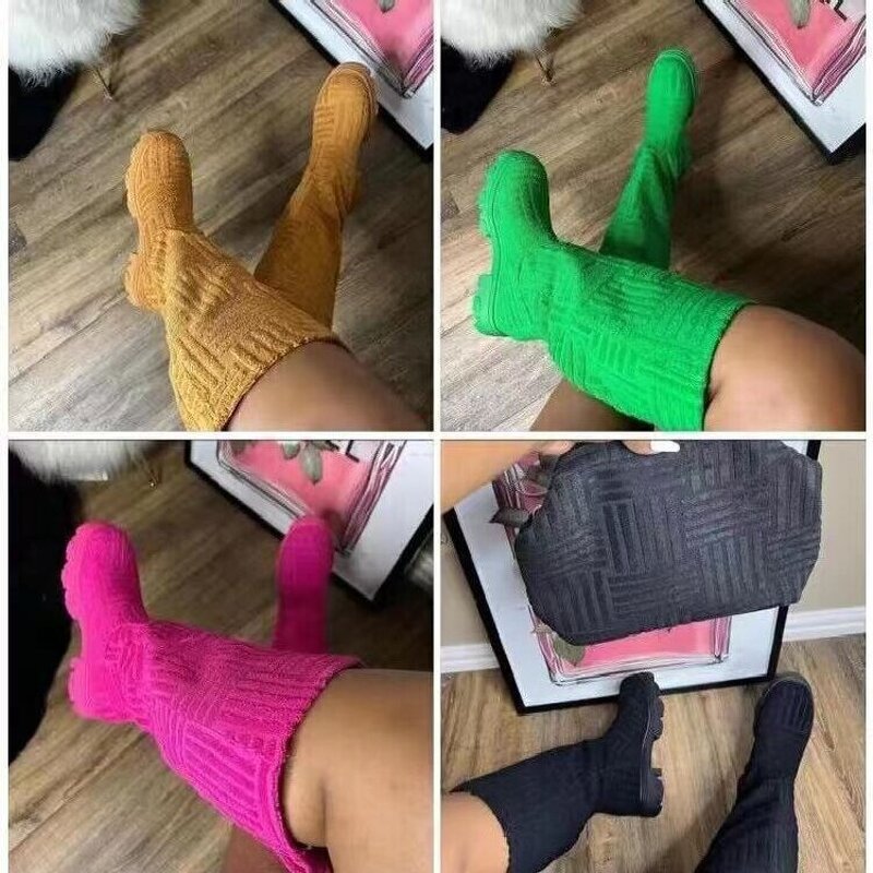 Women Boots Manufacturer - Fall Winter Suede Low Heel Knee-High Boots for Ladies