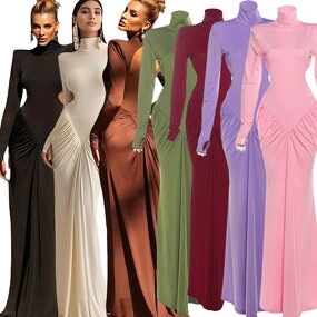 Party Dress Manufacturer - Custom Long Sleeve Backless Cut Out Turtleneck Dress